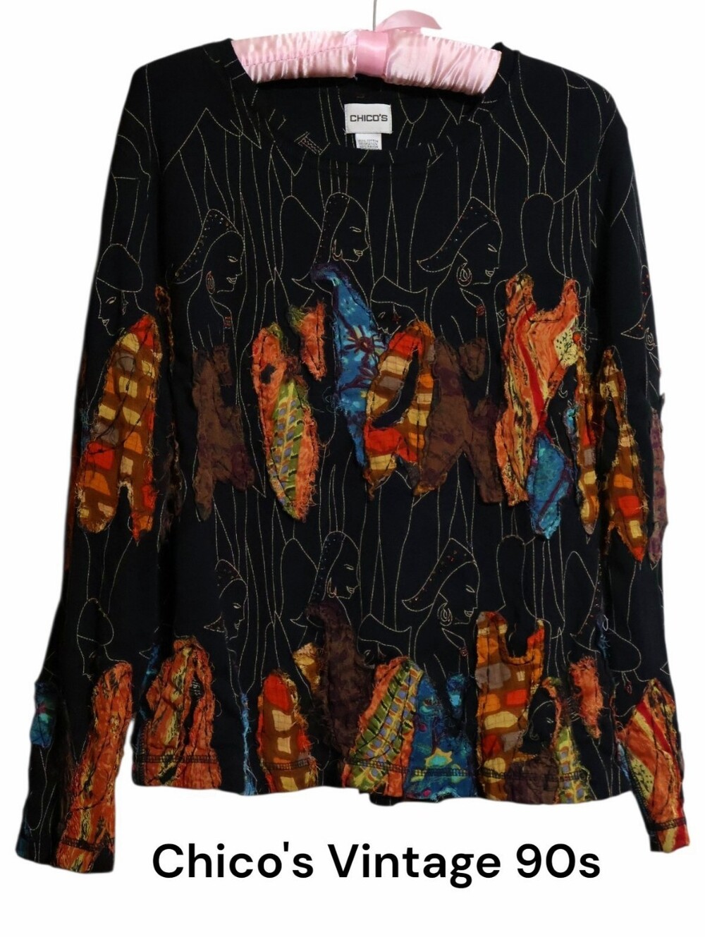Chico's Vintage 90s Art to Wear Abstract Patchwork Top - Chico's Size 2 (Large)